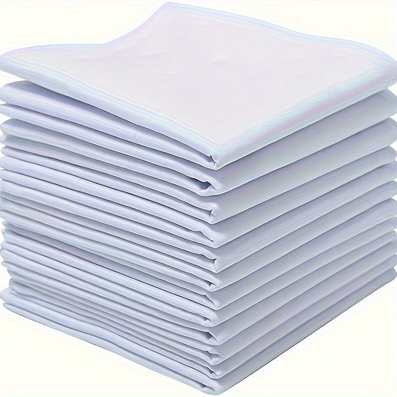 Set of 12 White Striped Handkerchiefs Large Size Polyester Woven Fitted