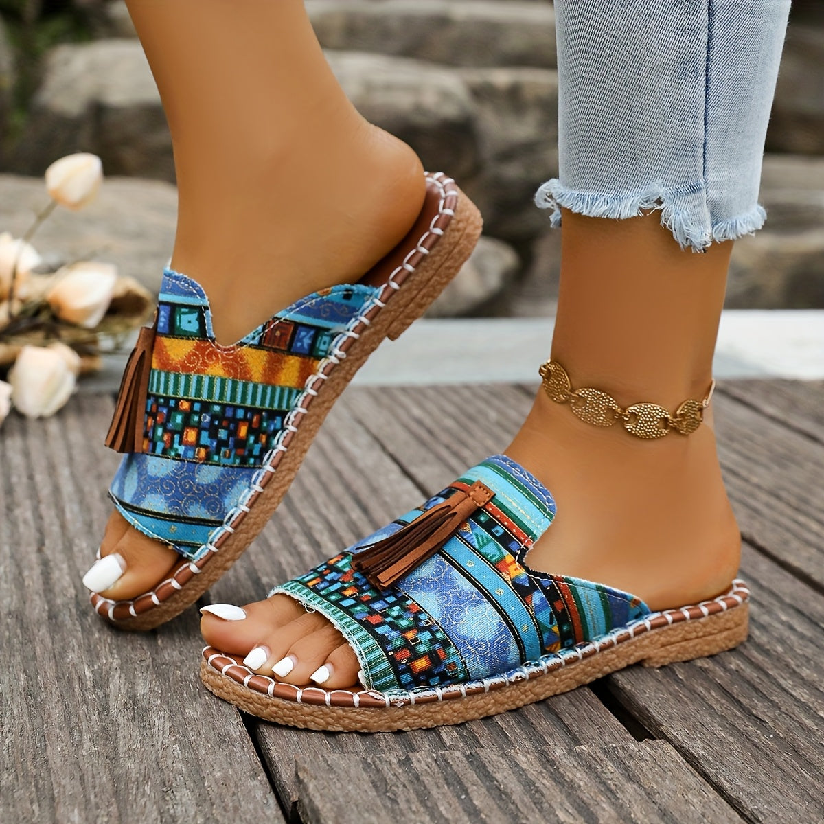 Women's Ethnic Style Casual Beach Slippers Anti-Slip Rubber Sole