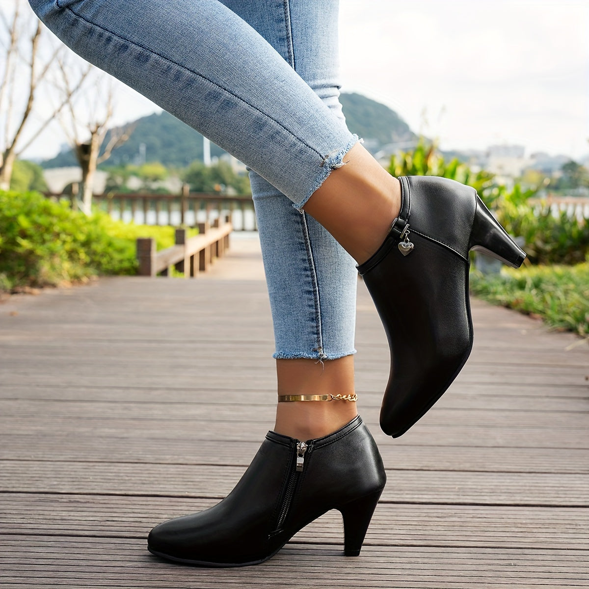 Women's Faux Leather High Heel Ankle Boots Pointed Toe Zipper