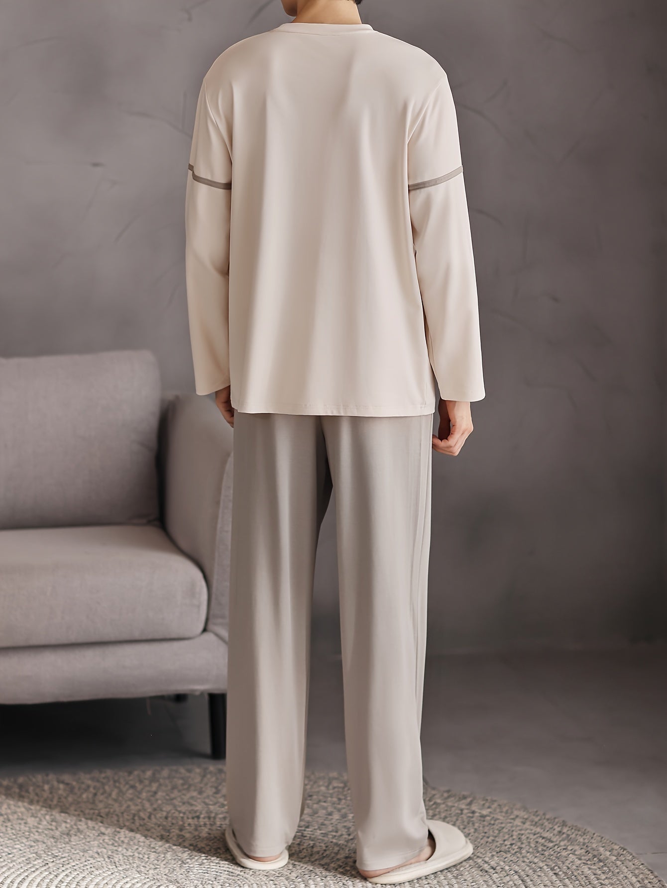 Conjunto de pijama de algodón para hombre, manga larga, con bolsillos, ropa casual para descansar en primavera y otoño