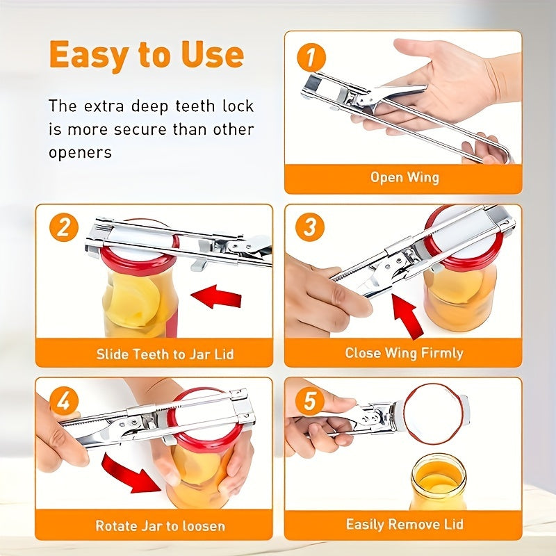 Multi-Functional Stainless Steel Jar Opener Adjustable Anti-Slip Handle Kitchen Tool