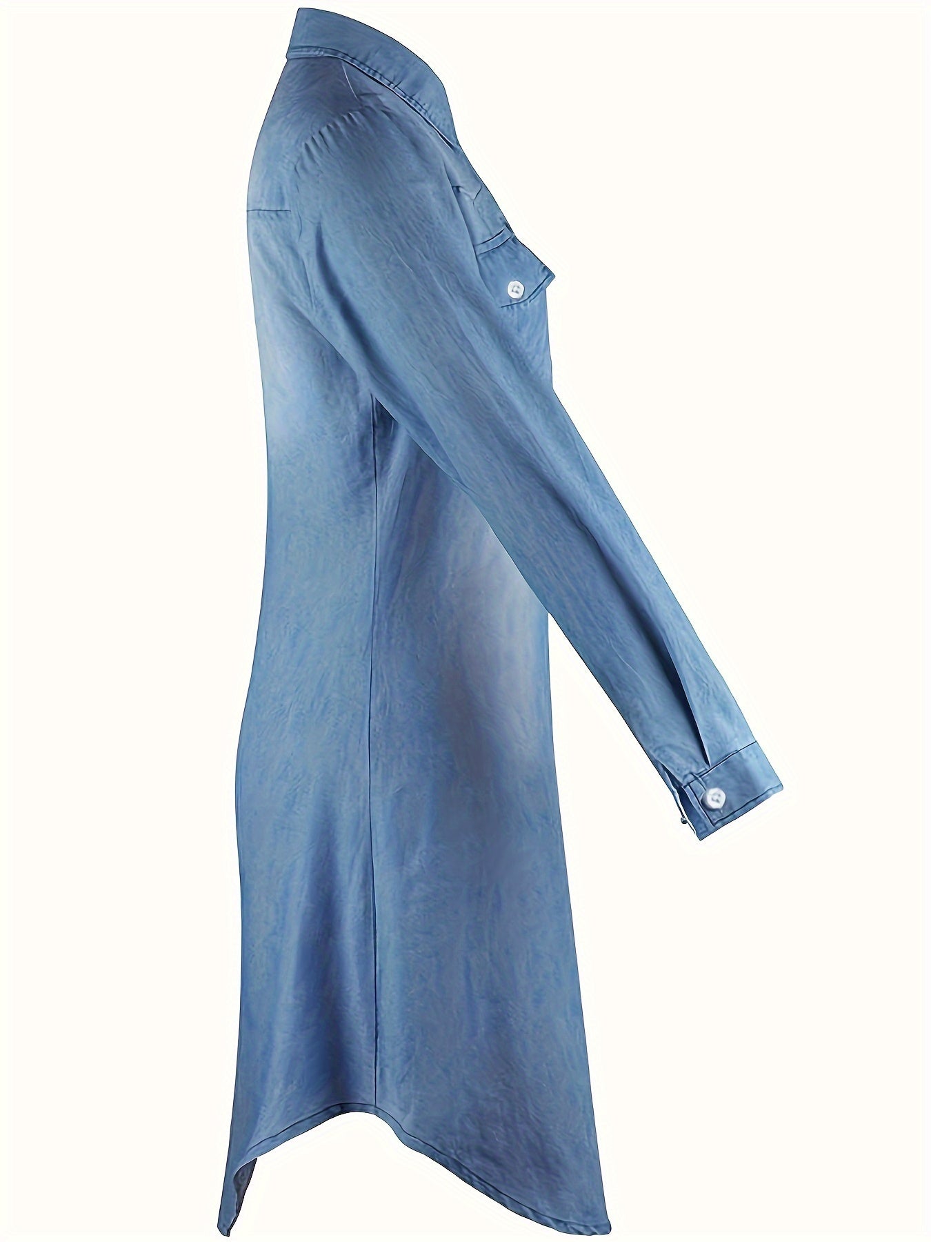 Plus Size Women's Denim Shirt Dress Long Sleeve Casual Blue