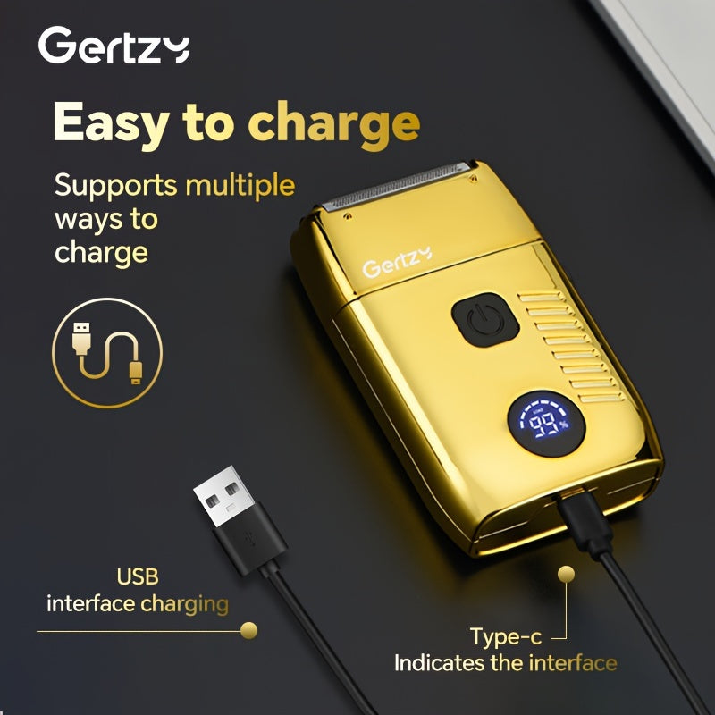 Recortadora eléctrica para hombres con pantalla LCD, recargable por USB, cuchillas de acero inoxidable, diseño dorado