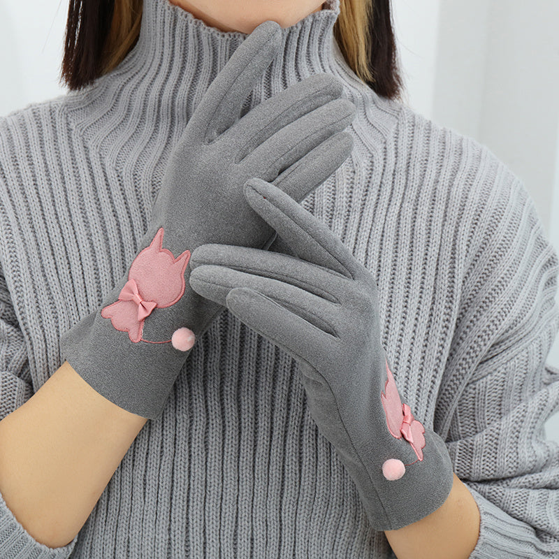 Women's Winter Gloves with Embroidery, Warm and Stylish for Cold Weather