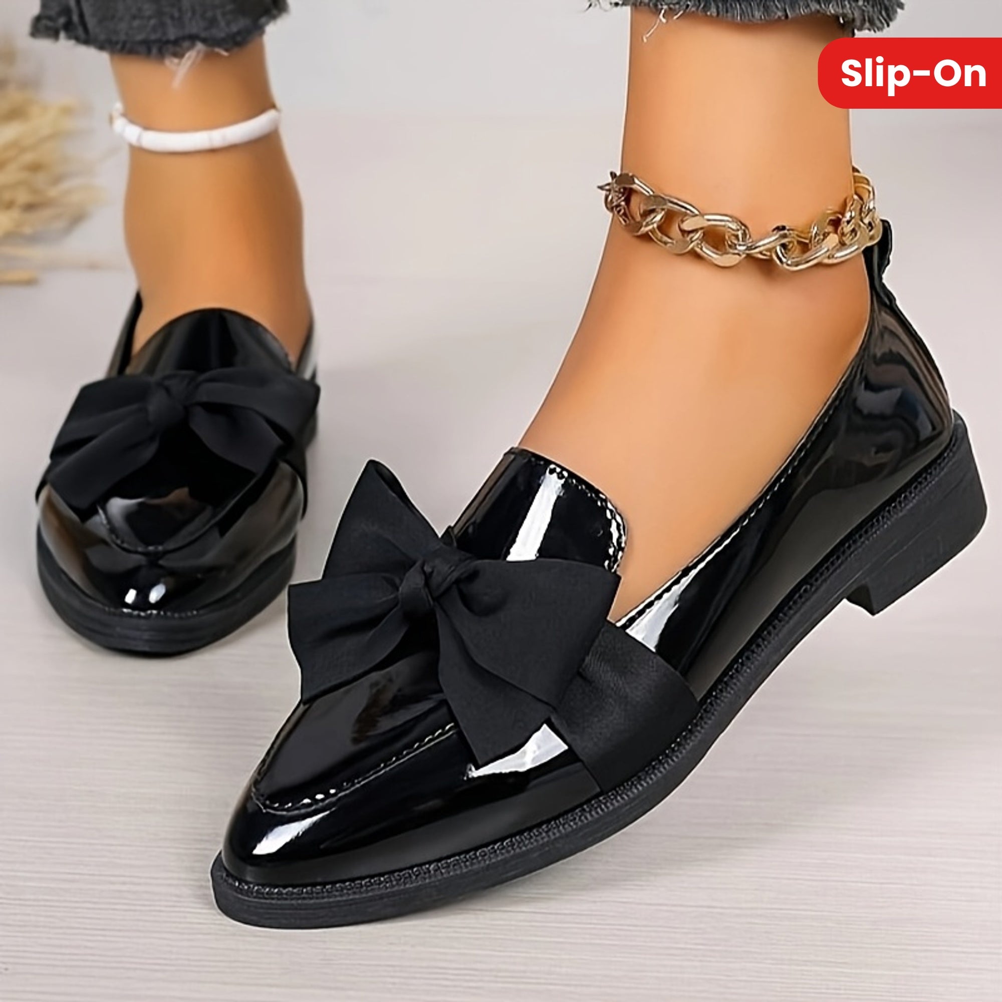 Zapatos planos para mujer con cubierta de imitación, sin cordones y con detalle de lazo, color sólido