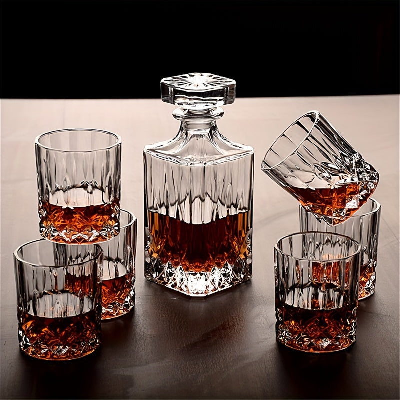7-Piece Glass Whiskey Decanter Set with 6 Shot Glasses for Home Bar or Gift