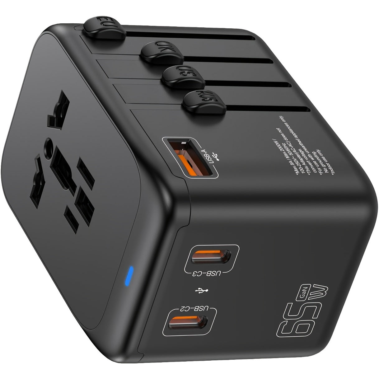 Международная дорожная розетка 65 Вт GaN III Быстрая зарядка с 1 USB-A и 3 USB-C портами Универсальная совместимость