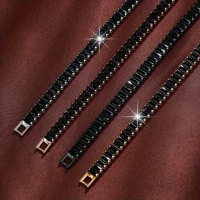 Ko'p rangli qora to'rtburchakli zirkon tennis bilaguzuk, Yevropa va Amerika uslubida