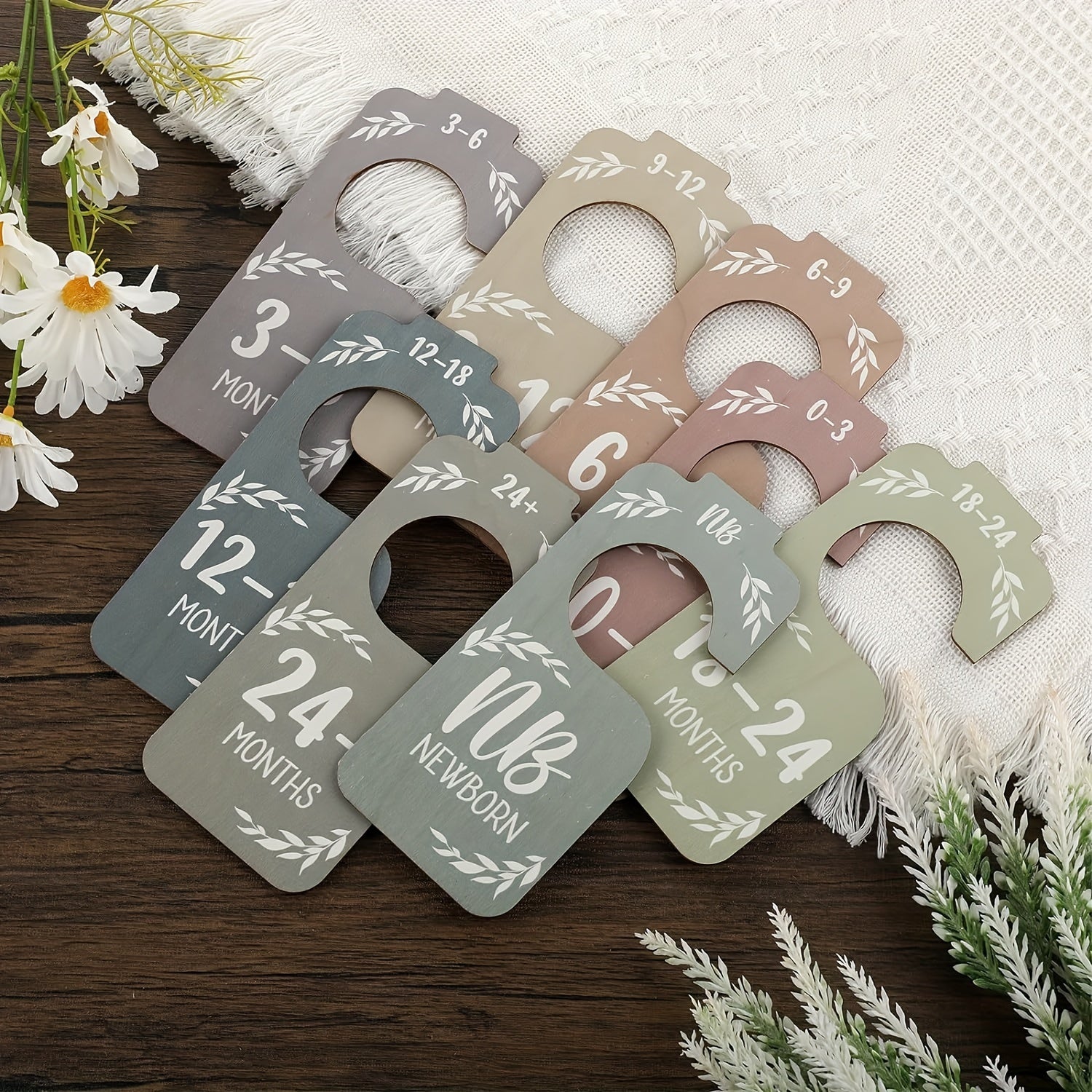 Set of 8 Wooden Baby Closet Dividers for Organizing Newborn to 24 Months