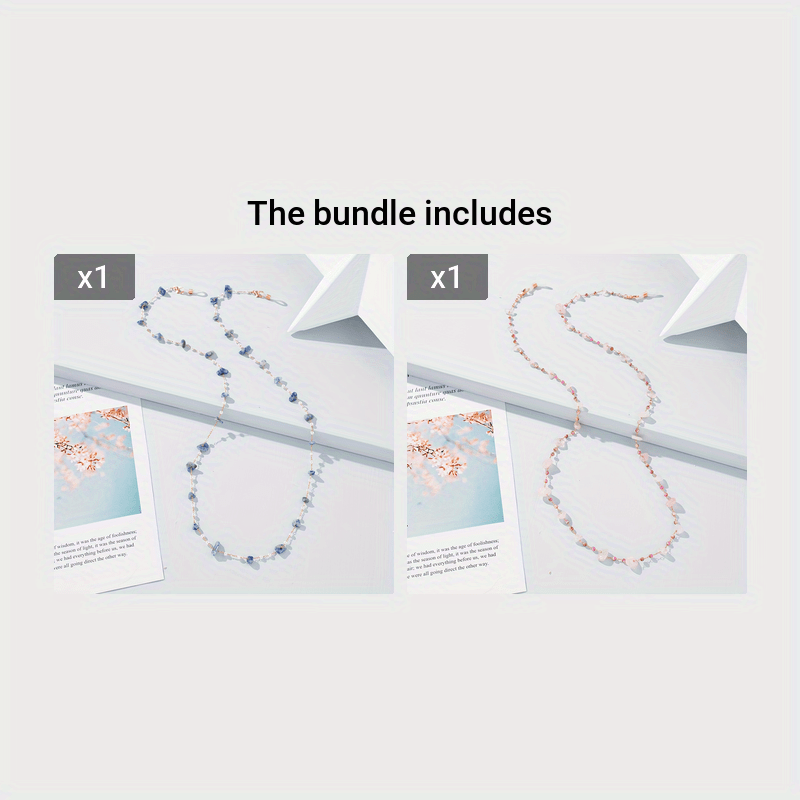 Nozik halter ko'zoynak zanjiri, notekis maydalangan tosh va aralash materiallardan tayyorlangan, ayollar uchun mukammal.