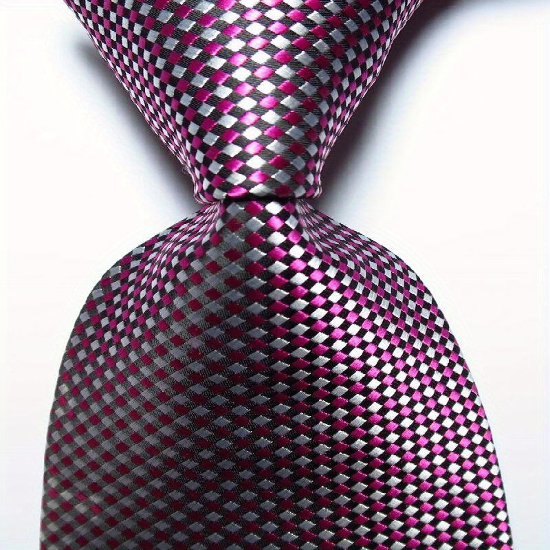 Men's Jacquard Woven Tie Set in Plaid Style Purple Rose Red Green 8.99cm Wide