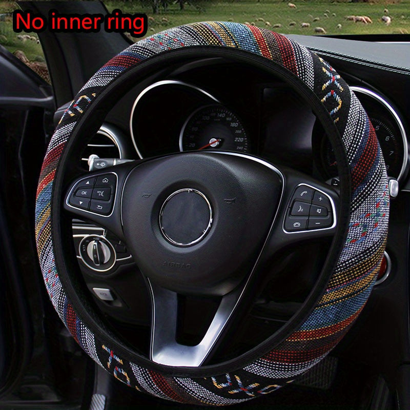 Unisex Bohemian Breathable Ethnic Fabric Car Steering Wheel Cover Polyester Fiber