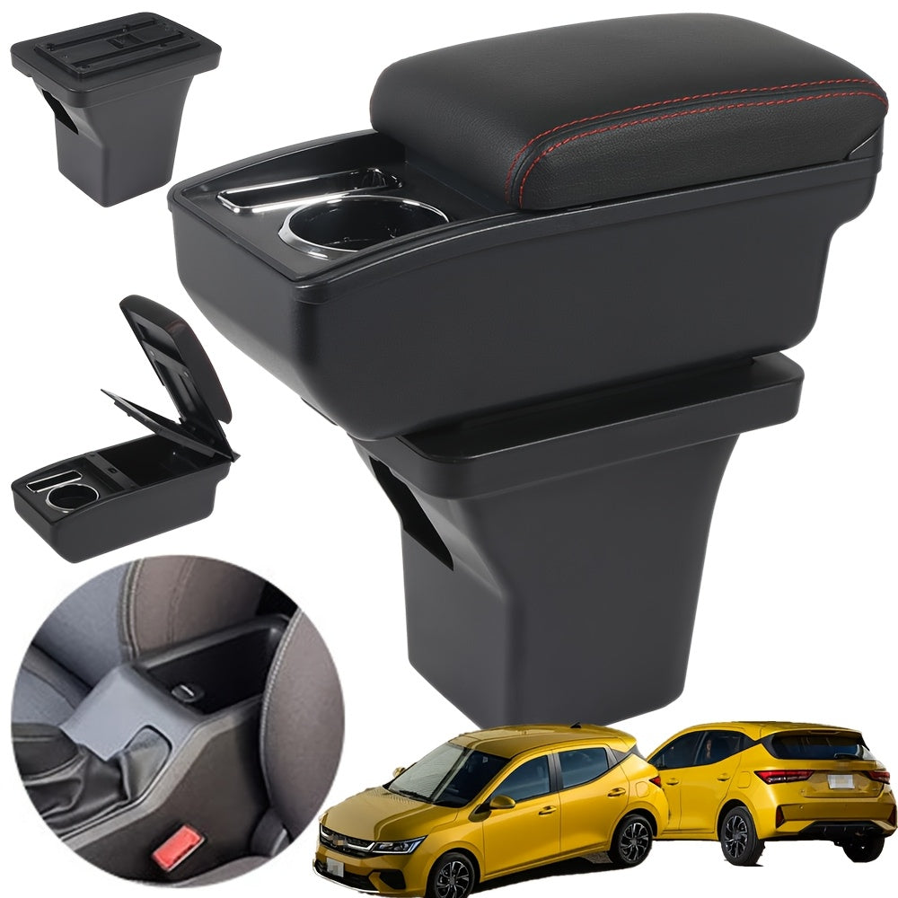 Car Interior Armrest Storage Box ABS Black with Cup Holder Phone Slot