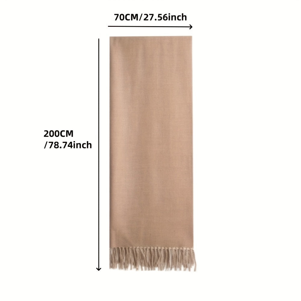 Unisex Cashmere Blend Color Block Scarf with Tassels and Fringe