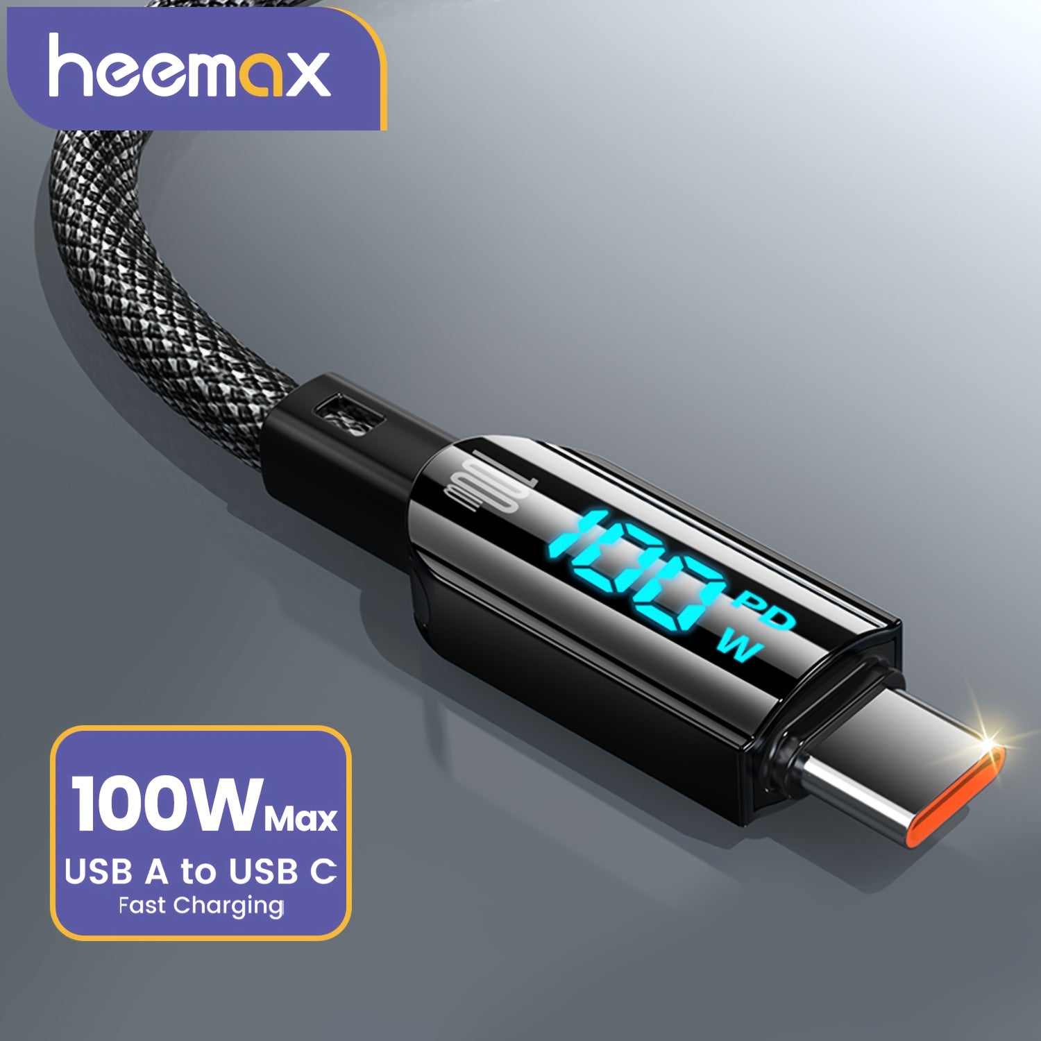 100W USB-A to Type C Fast Charging Data Cable for Smartphones and Devices