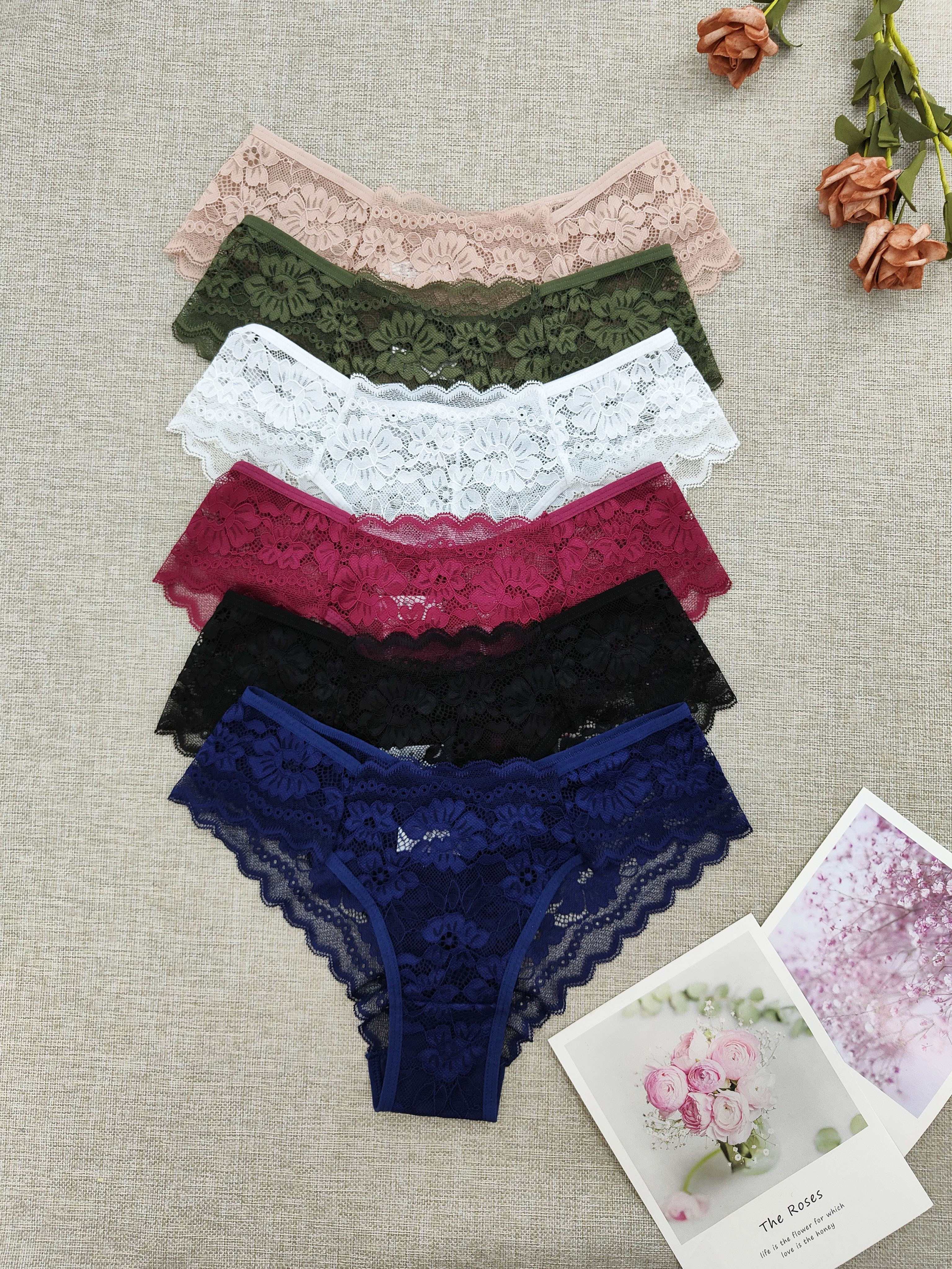 Women's Lace Triangle Underwear 6-Pack Semi-Sheer Solid Color Panties