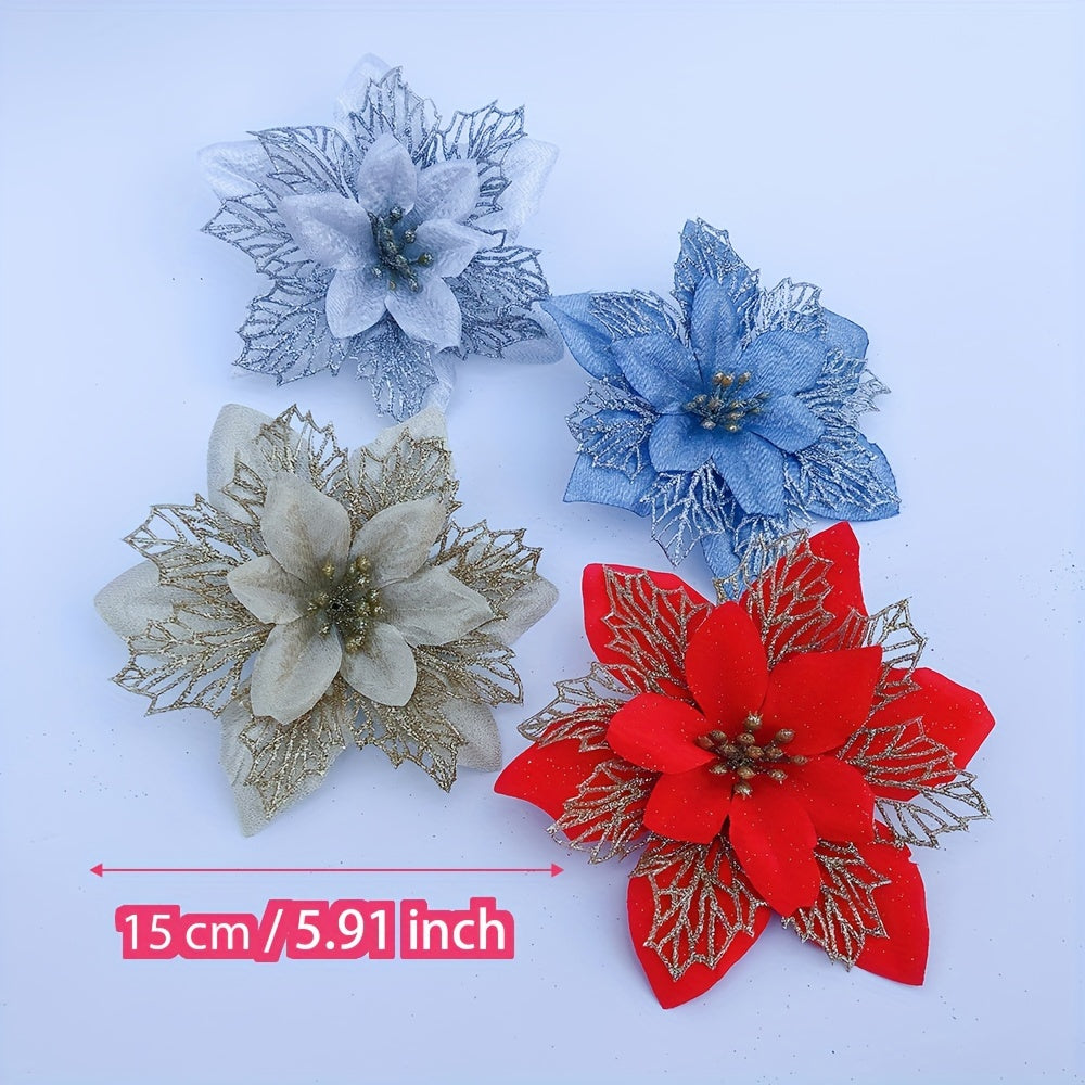 10pcs 15cm Christmas Garland with Multi-Color Hollow Flowers and Gold Accents