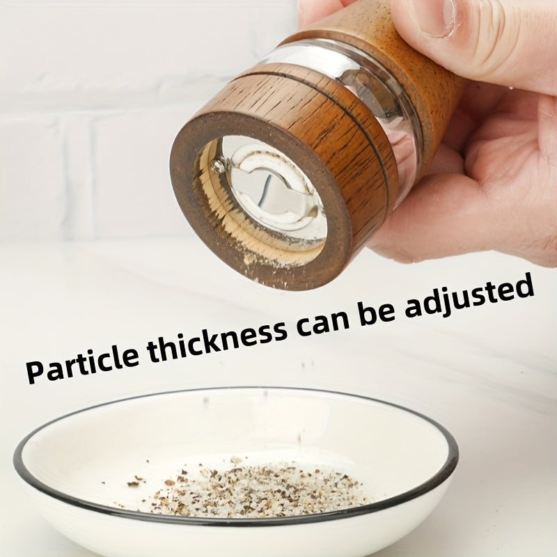 Adjustable Oak Spice Mill with Transparent Window for Seasonings and Gifts