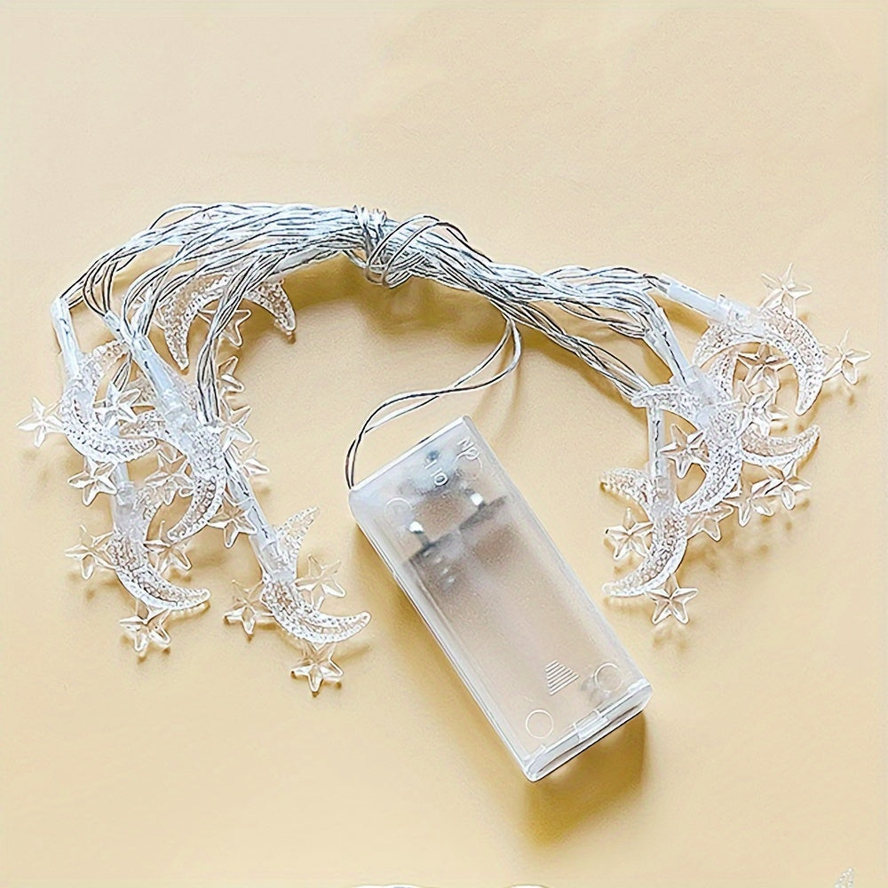 Battery Powered Star and Moon String Lights for Home Decor Indoor Festive Holiday Christmas Ramadan