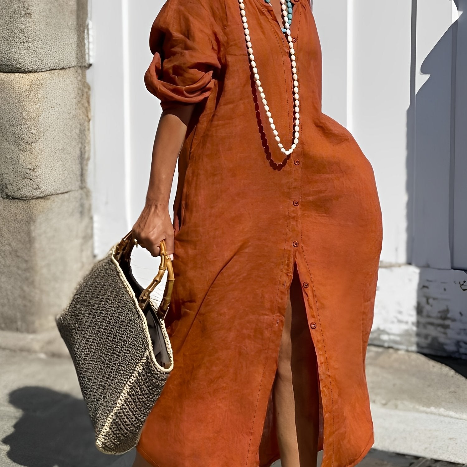 Ayollar uchun plussiz bahor va kuz kardigan ko'ylagi, dumaloq bo'yin, uzun yenglar va cho'ntak bilan.