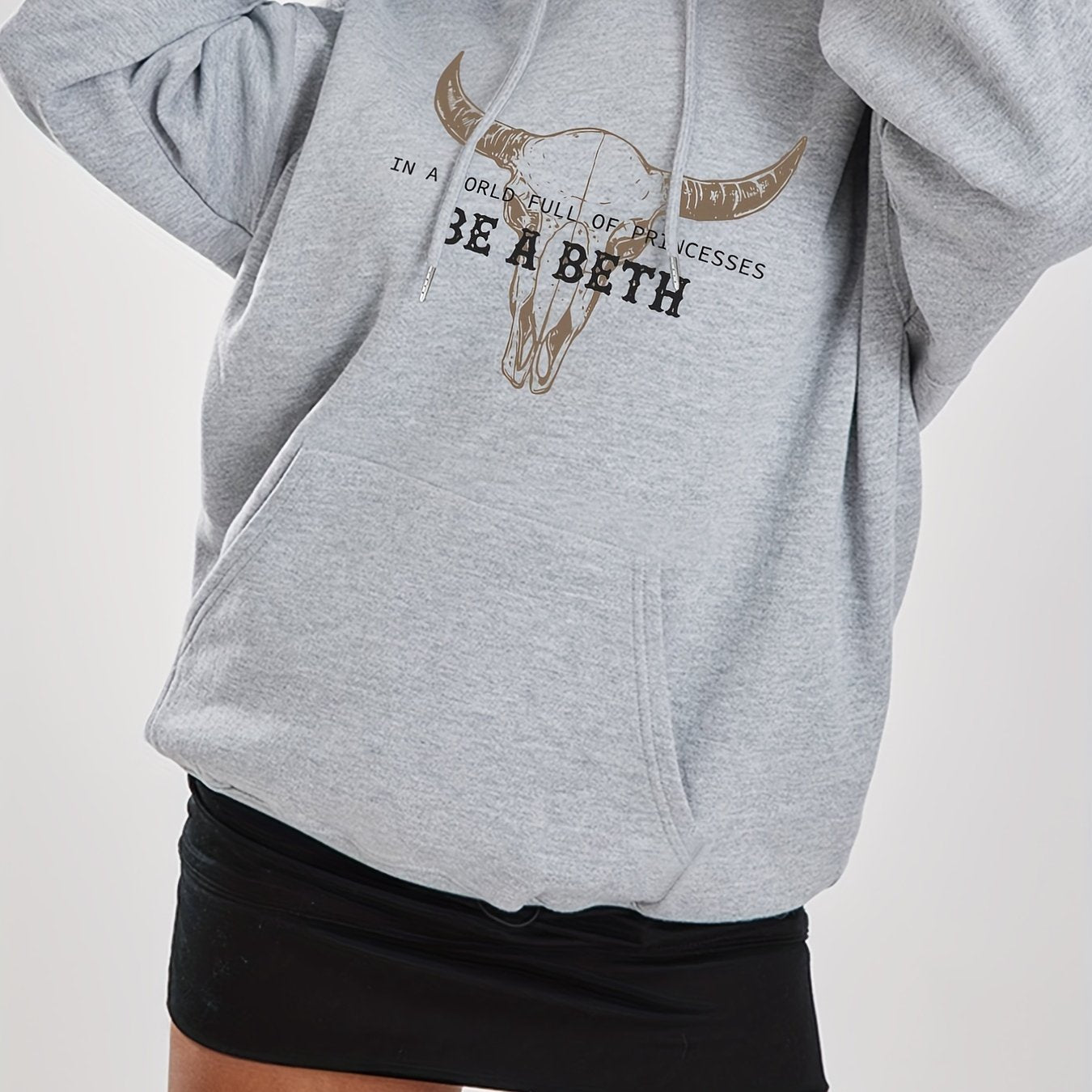 Plus Size Women's Cow Skull Hoodie Long Sleeve Drawstring Casual Comfort