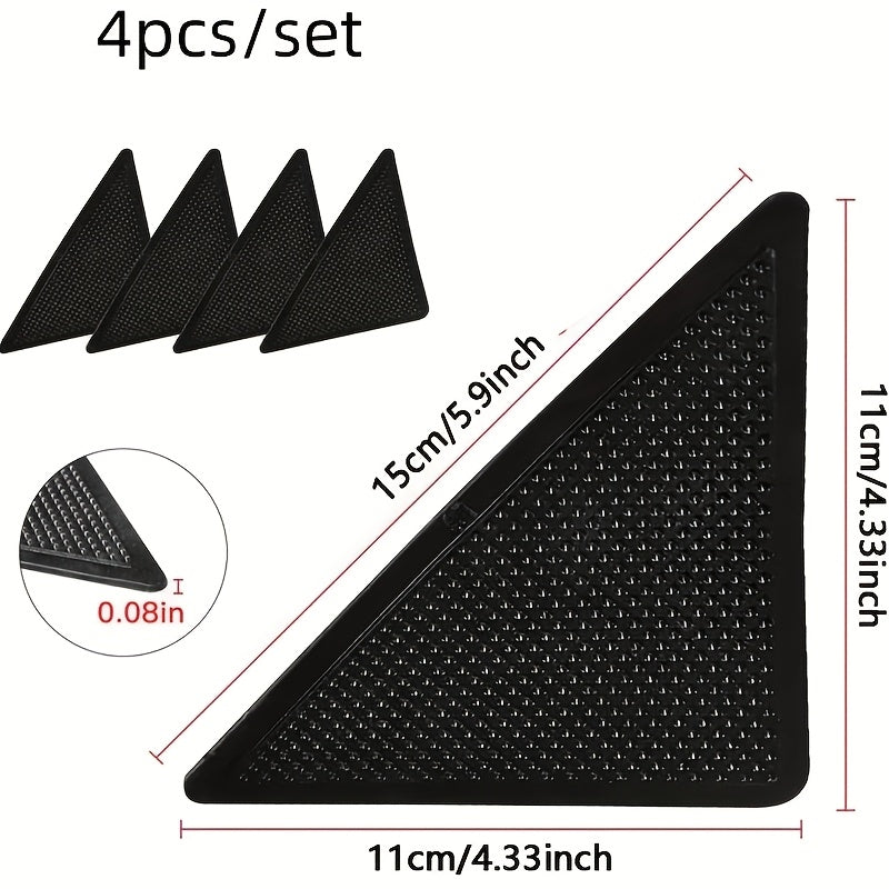 Four-Piece Non-Slip Carpet Mats with Reusable Clips for Hardwood and Tile Floors