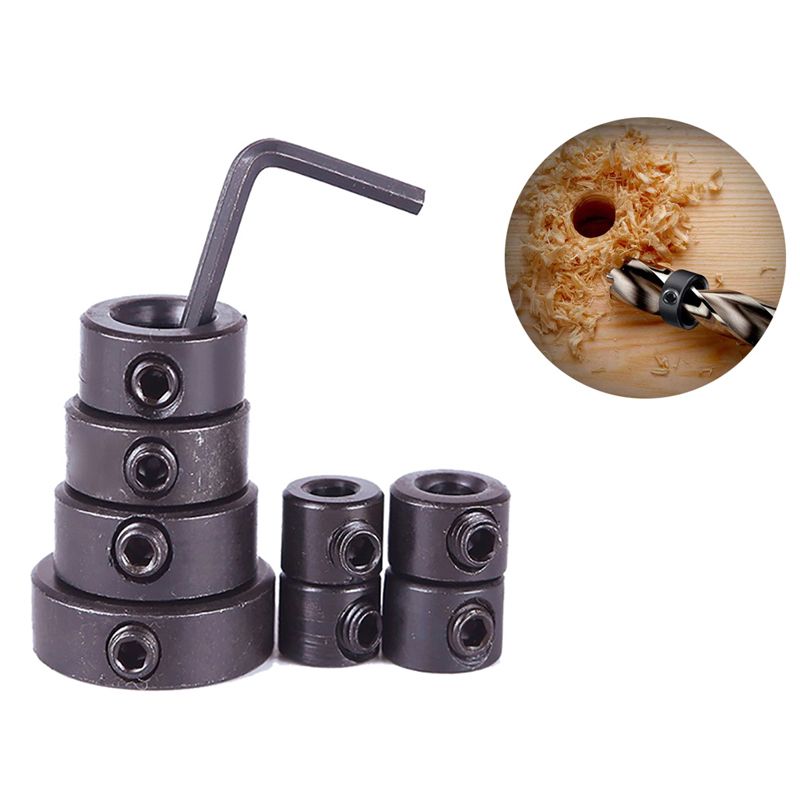 7pcs Drill Stop Ring Set Carbon Steel Locking Rings for Woodworking