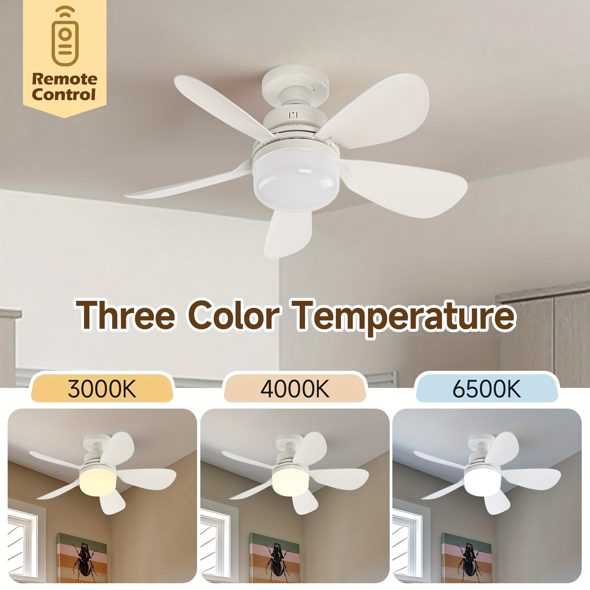 E27 E26 Socket Ceiling Fan Light with Remote 41.91cm Screw Fan 5 Blades 3 Speeds Dimmable LED