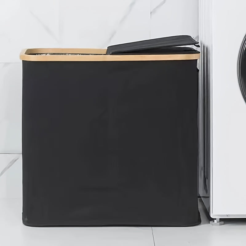 Black Bamboo Toilet Paper Holder with Storage Basket Bathroom Organizer for Home Office