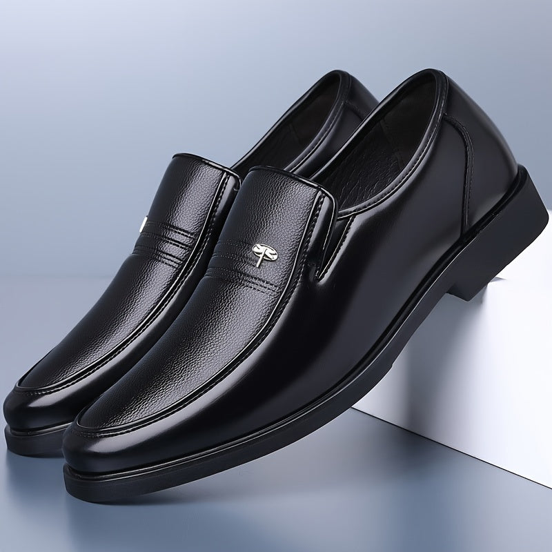 Mocasines de cuero para hombre, negros, slip-on, zapatos casuales de vestir, punta redonda, suela de goma, para todas las estaciones