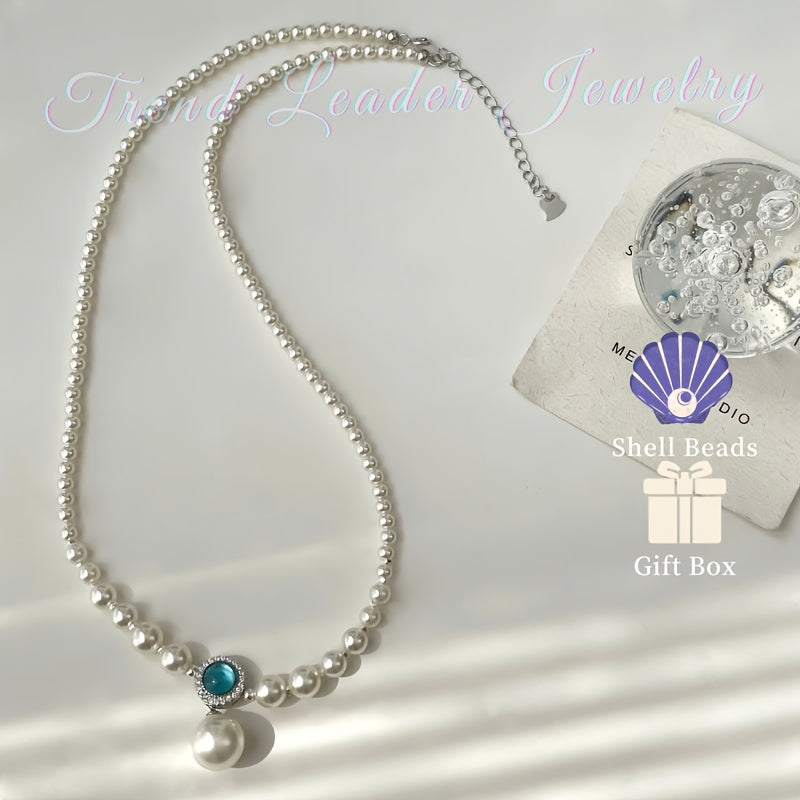 Sterling Silver Necklace with Blue High Carbon Stone Teardrop Pendant for Women