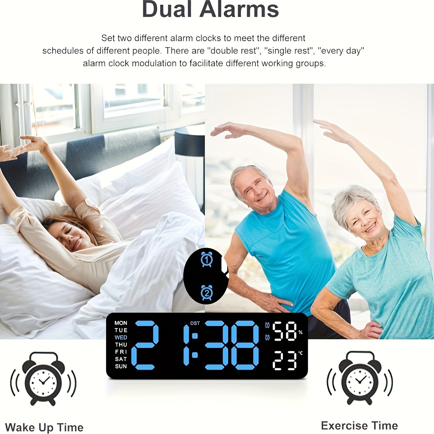 LED Digital Clock with Temperature and Humidity Display Wall or Table Decor Silent Multi-Functional