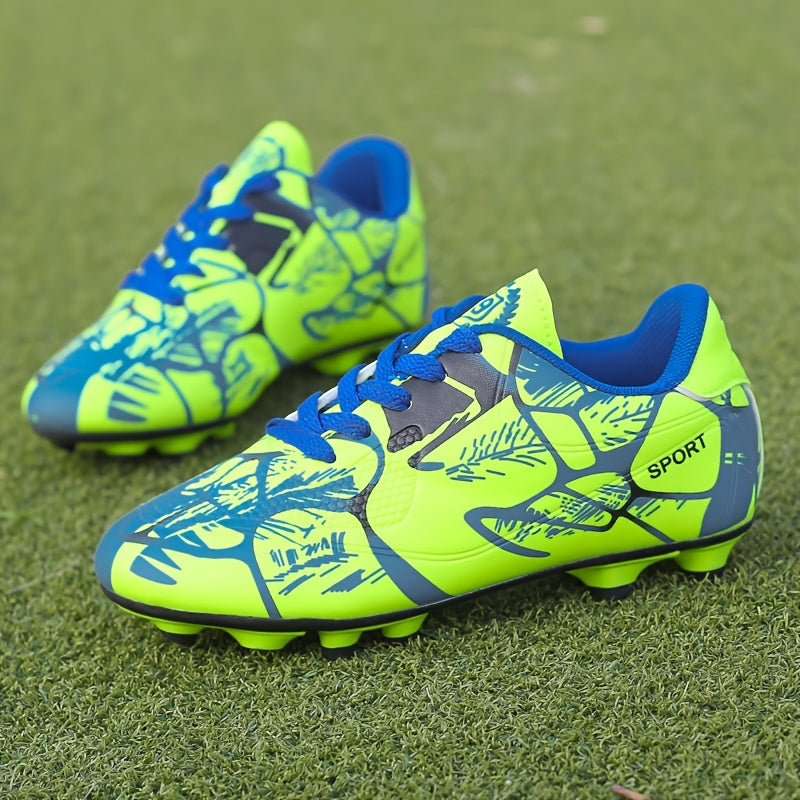 Kids' All-Weather Red and Black Geometric Soccer Cleats with Spiked Sole for Grip