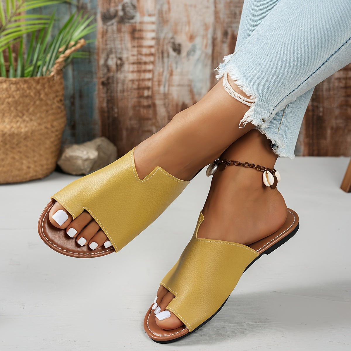 Women’s Summer Slip-On Toe Sandals Breathable Synthetic Casual Beach Shoes