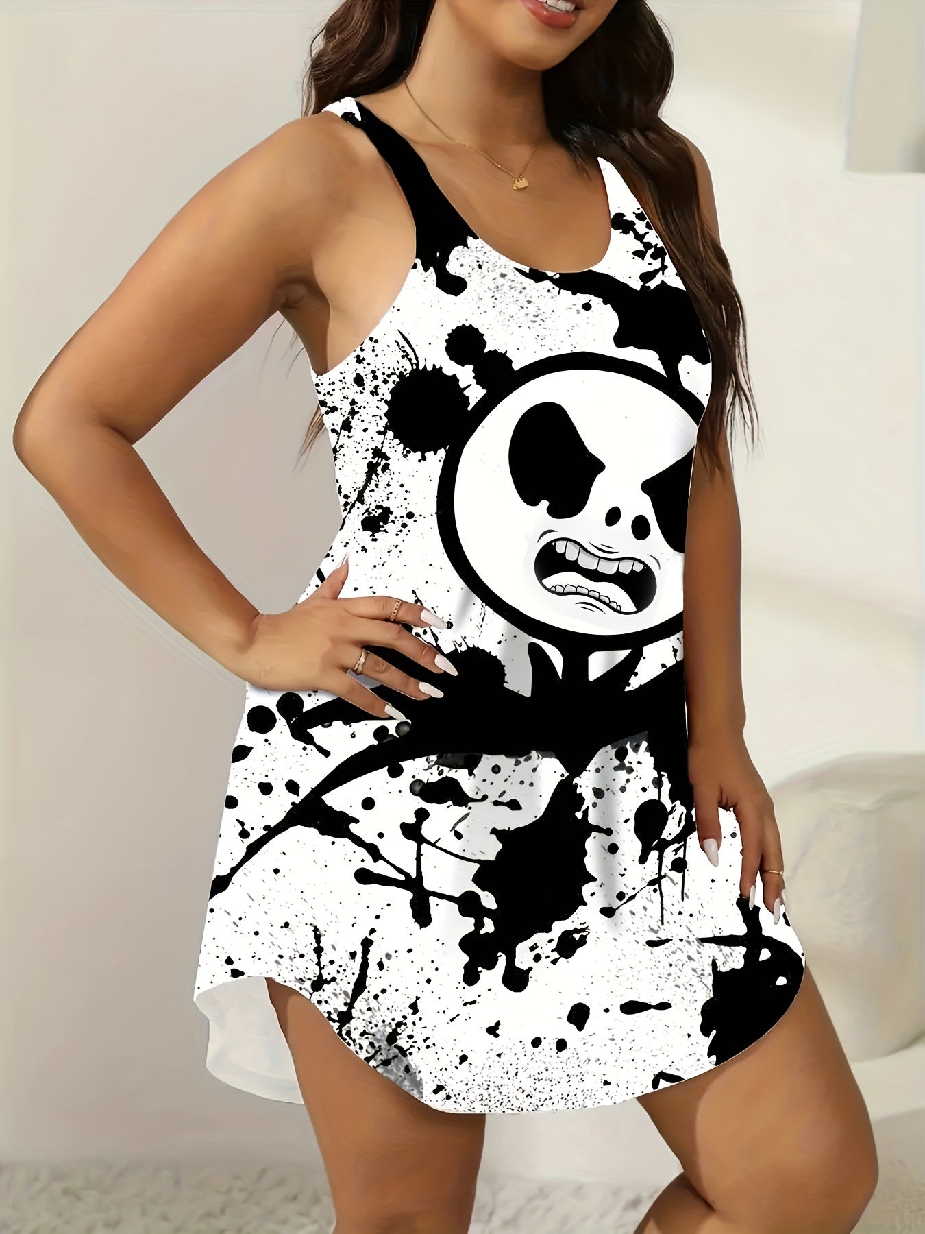 Plus Size Graffiti Print Dress, Casual Home Wear, Stylish and Comfortable