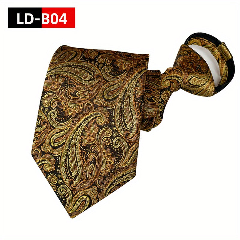 Men's Paisley Polyester Zipper Tie with Easy Pull Design in Spot Supply