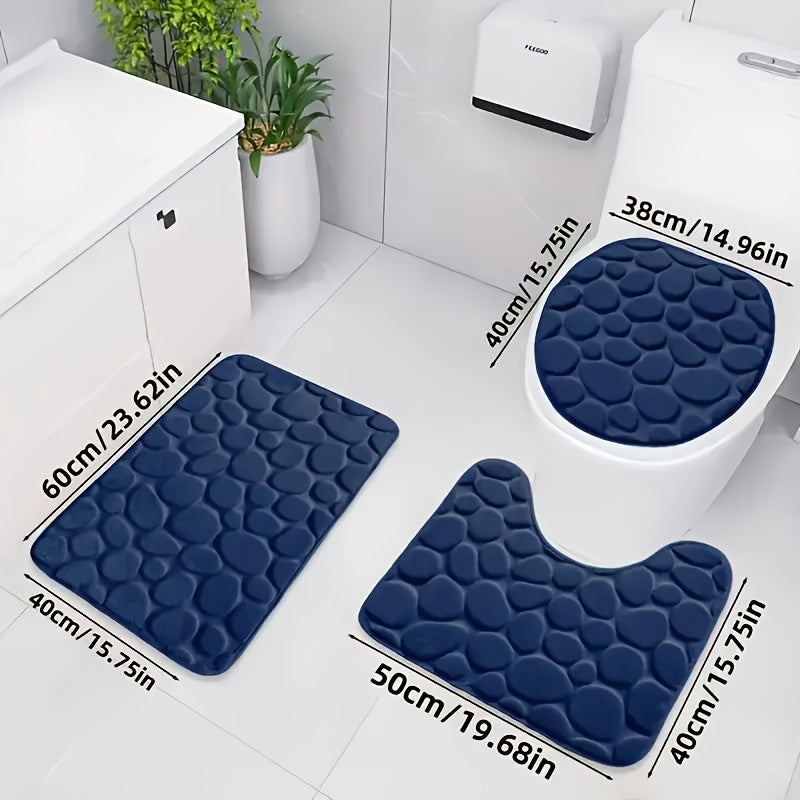 3-Piece Plush Coral Fleece Bath Mat Set Non-Slip Absorbent Modern Bathroom Accessories