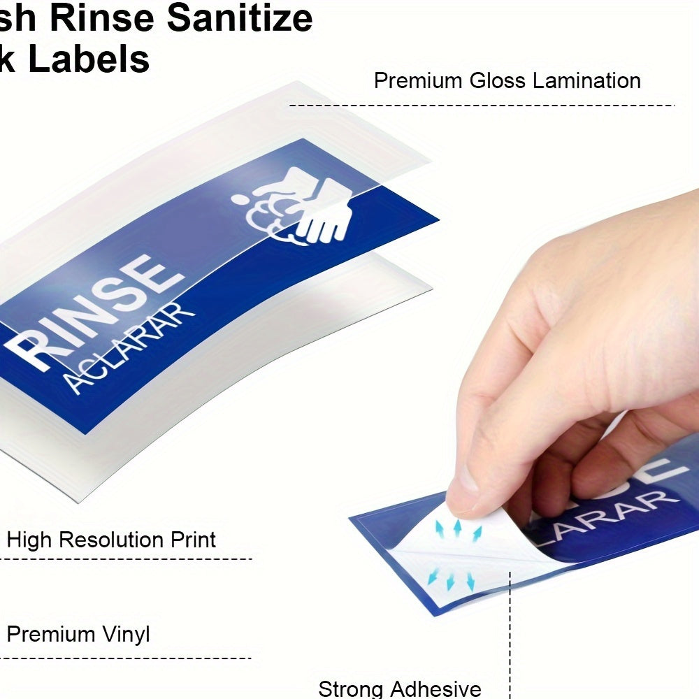 Water Resistant Paper Adhesive Signs for Kitchen Sink Labeling Set for Restaurants Food Trucks and Dishwashing Stations