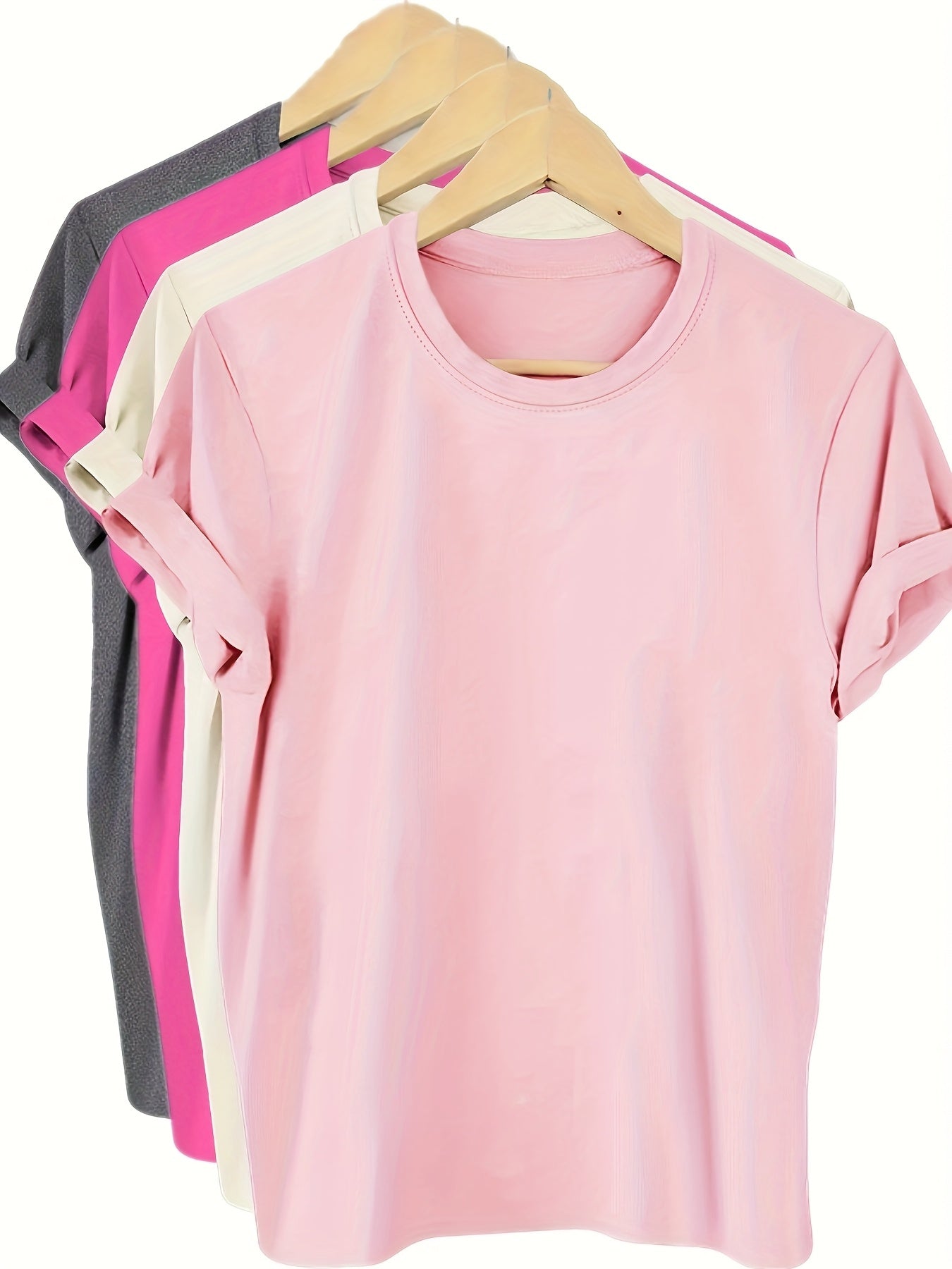 Plus Size Cotton T-Shirts 4 Pack Short Sleeve Crew Neck Casual Women