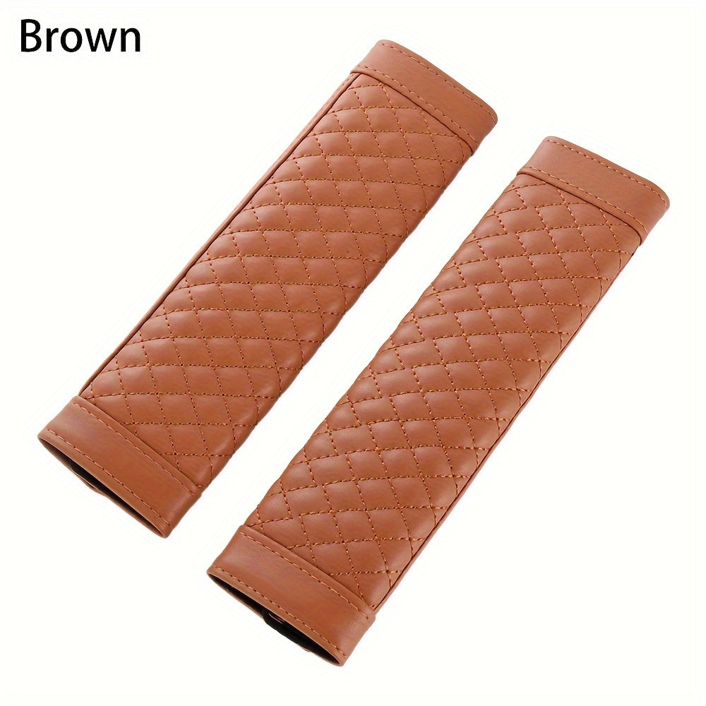 2pcs Car Seat Belt Pads Quilted Shoulder Strap Covers Beige Black Brown Gray