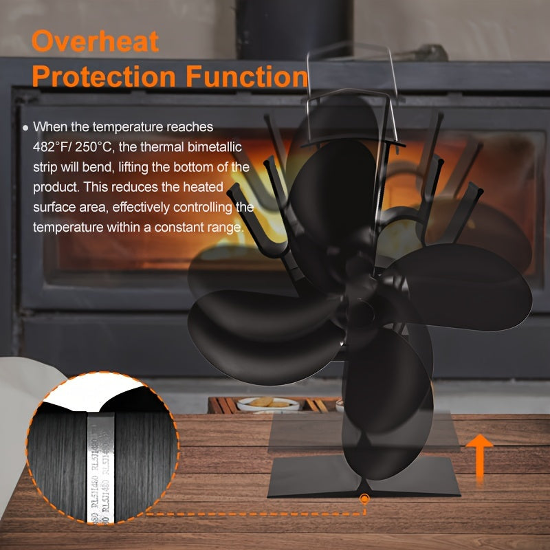 Alloy Steel Heat Powered Wood Stove Fan with 4-Blade Exhaust Portable Air Circulation Quiet