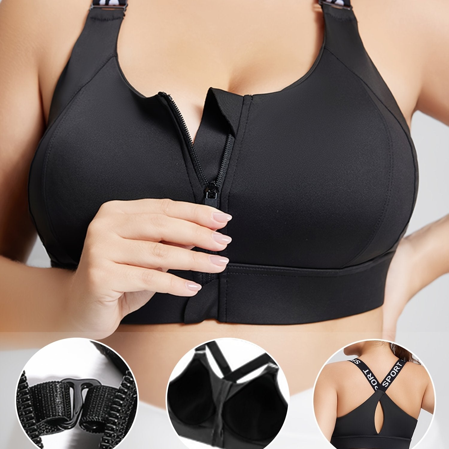 Women's High-Impact Zipper Yoga Sports Bra with Adjustable Straps and Molded Cups