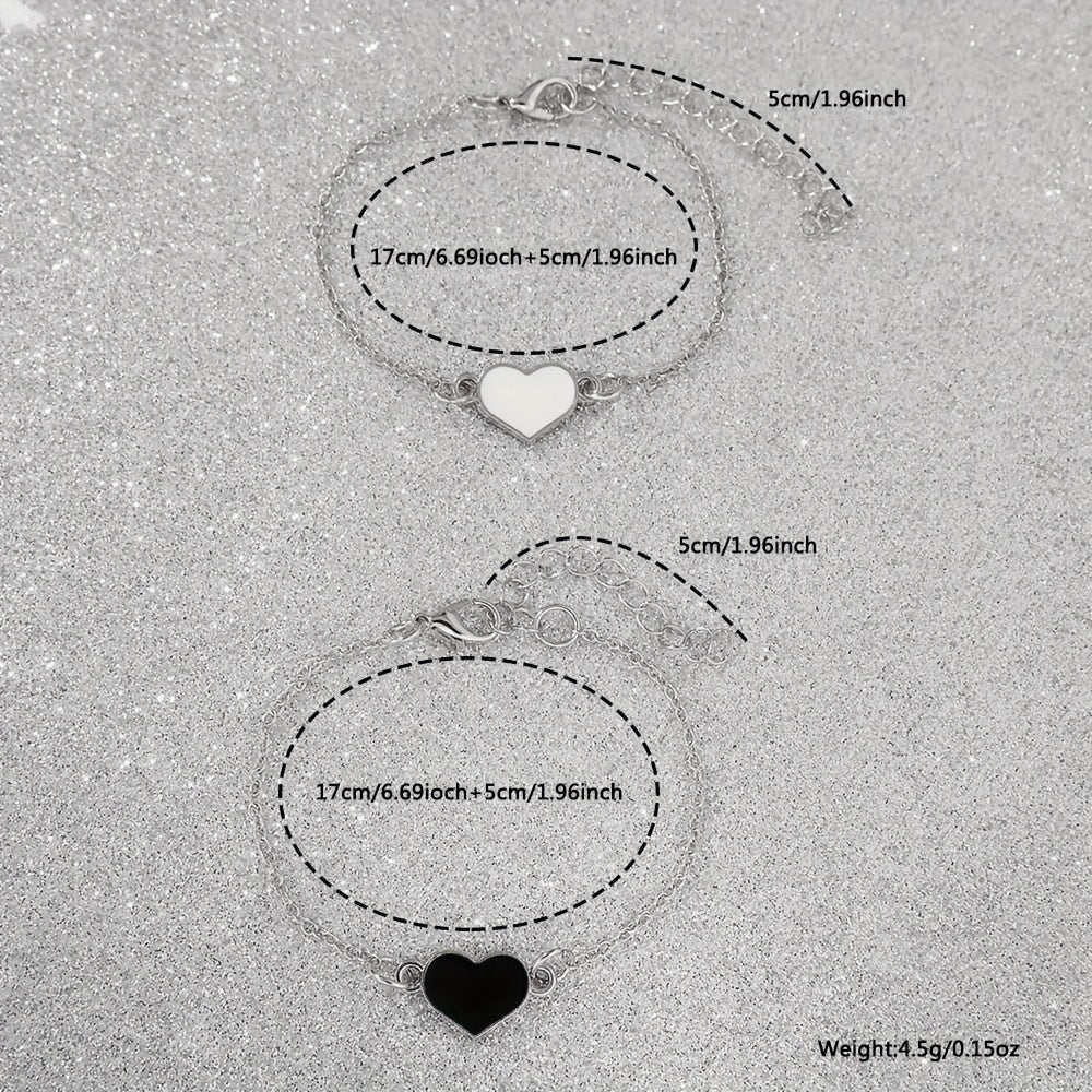 Ayollar va erkaklar uchun 4 ta kvarts soat va yurak bilakuzuklari to'plami, faux charm leather straplar, zamonaviy dumaloq qobiq, sovg'a to'plami