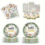 Wild Jungle Birthday Decorations Set 68 Pieces Paper Plates Cups Napkins for First Party