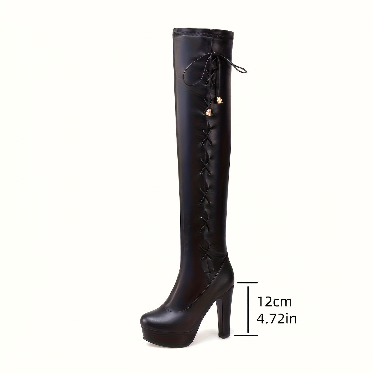 Women's Faux Leather Chunky Heel Knee-High Boots Winter Slip-On with Rubber Sole