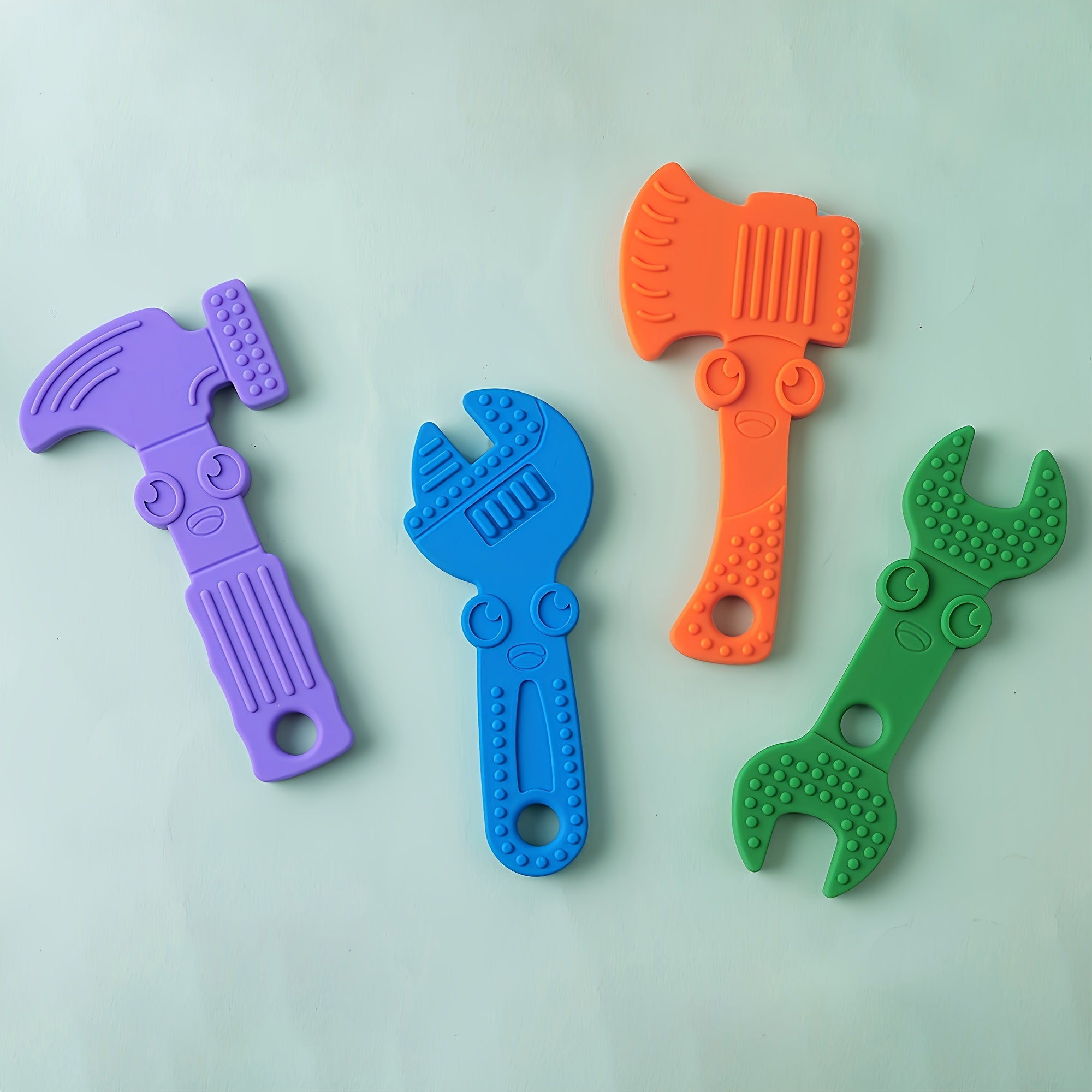 Baby Toy Set 4-Pack Silicone Tools for Toddlers Soft-Textured Hammer Wrench Spanner Pliers Gift