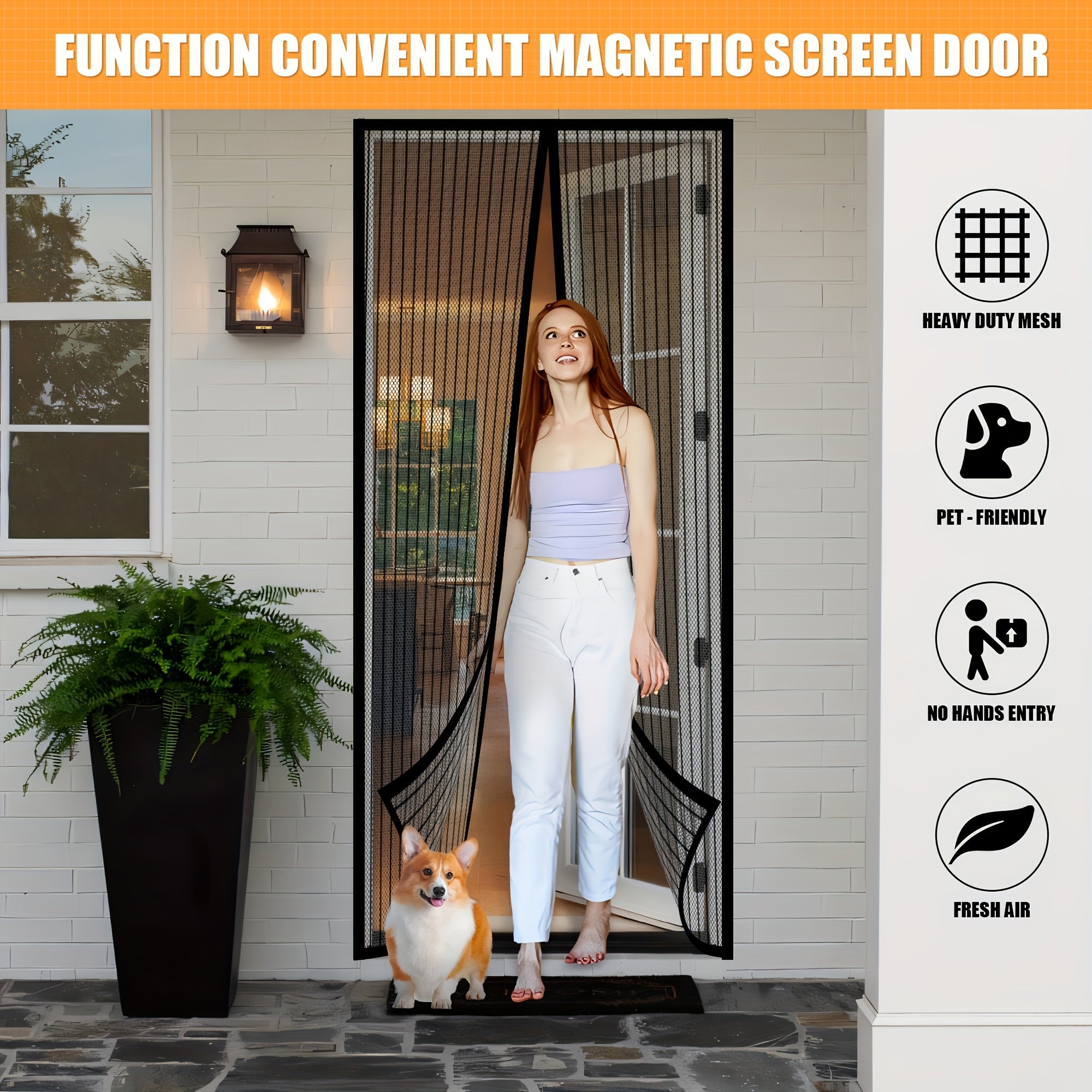 Striped Mosquito-Repellent Screen Curtain with Magnetic Closure for 91.44x208.28 cm Door
