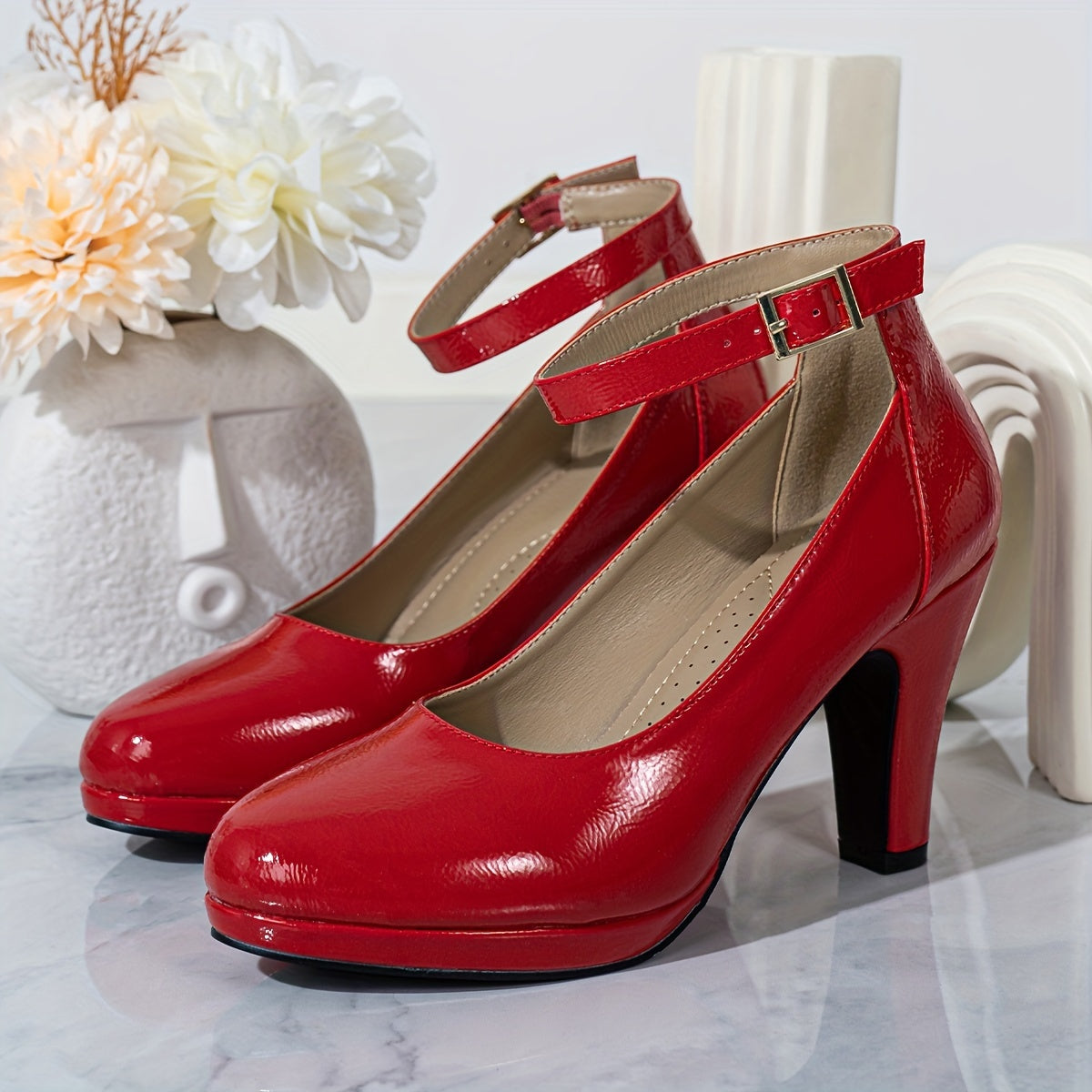 Women's Solid Color Ankle Buckle Casual Chunky Heel Shoes