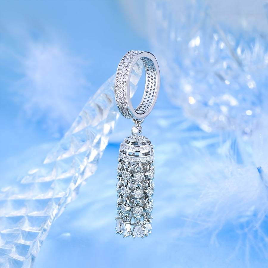 Synthetic Zirconia Tassel Ring Copper Silver Plated Elegant Jewelry for Women