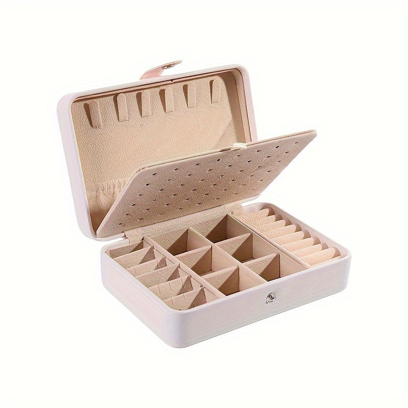 Double Layer Jewelry Box with Cross Pattern Faux Leather Velvet Interior for Watches and Accessories